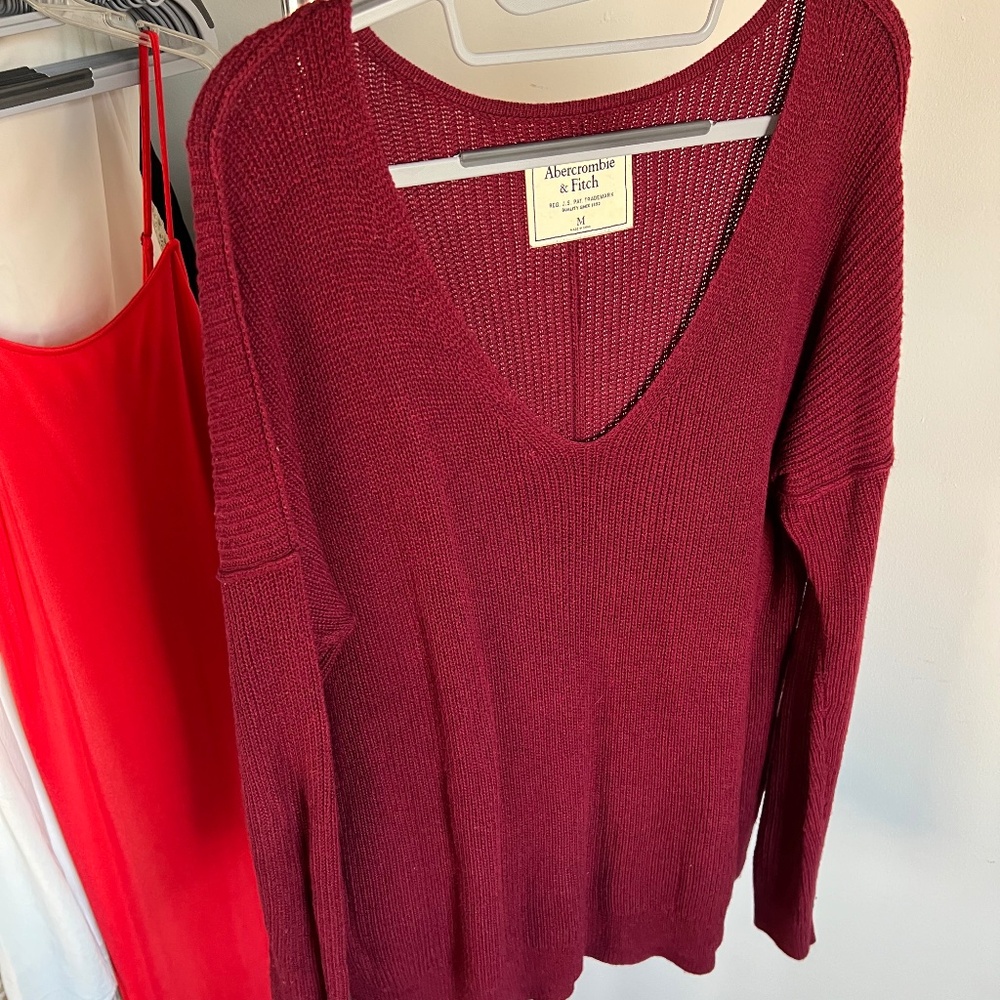 Long Sleeve Red Oversized Knit Sweater - Abercrombie & Fitch